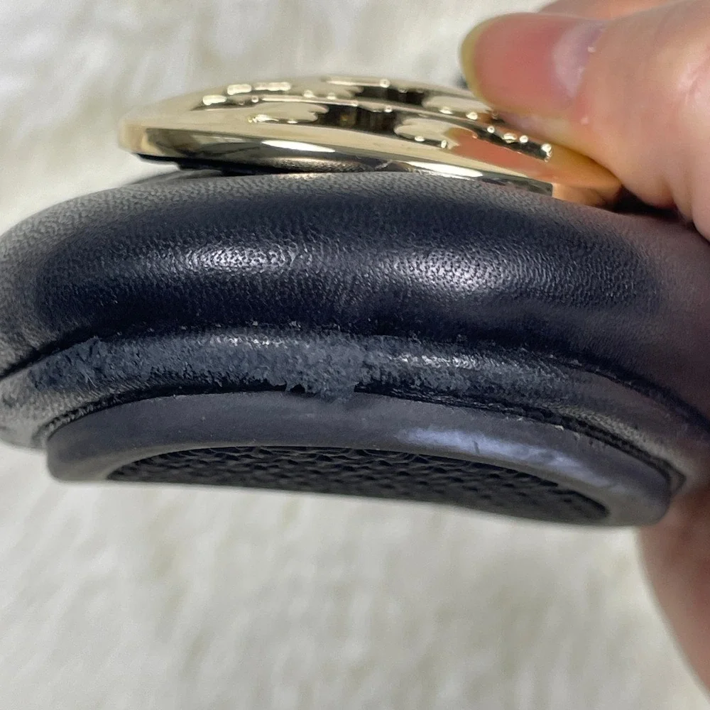 Tory Burch Minnie Travel Ballet Flats Womens 8.5M Black Good Gold Logo 6098 G19